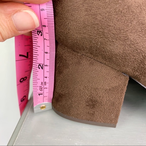 Tall Sueded Brown Block Heel Over The Knee Boots - Picture 13 of 16